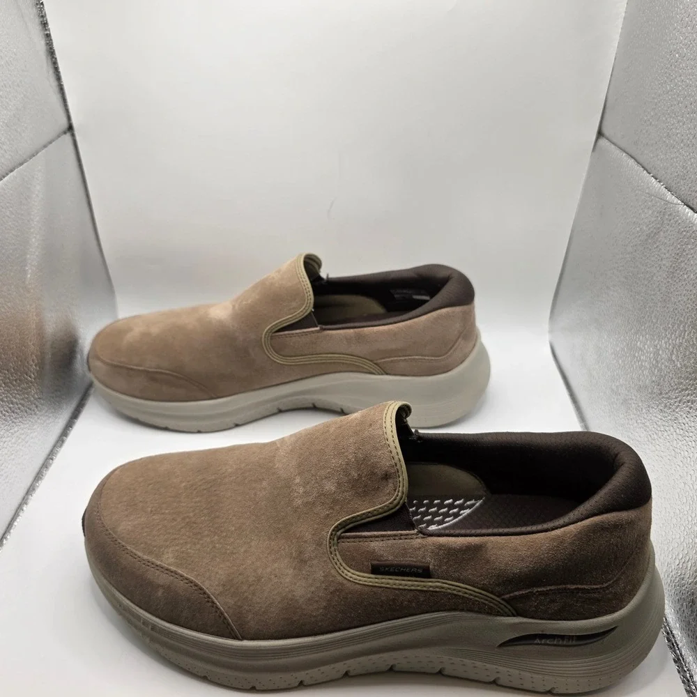 Skechers Arch Fit Banlin Brown Suede Slip On Sneakers Mens 11.5 Extra Wide 4E